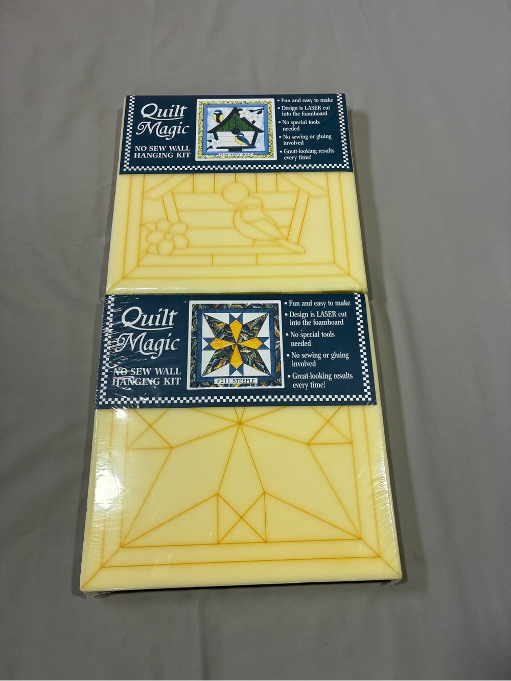 Lot of 2 Quilt Magic No Sew Wall Hanging Kits #134 Happy Home #211 Steeple new
